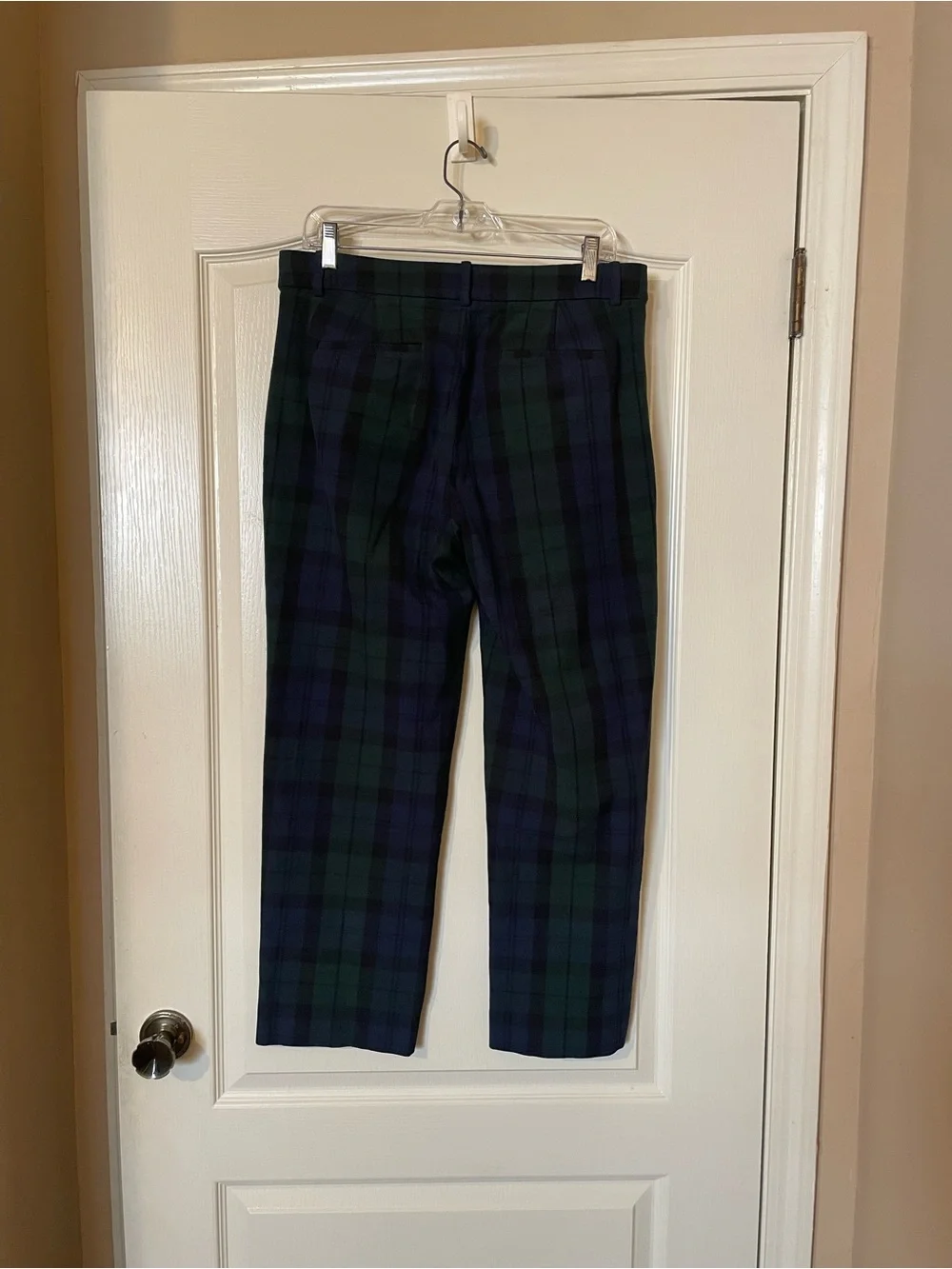 J.Crew Kallie Pant Sz 8 Tartan Plaid Navy Green Cropped Stretch Trouser Preppy